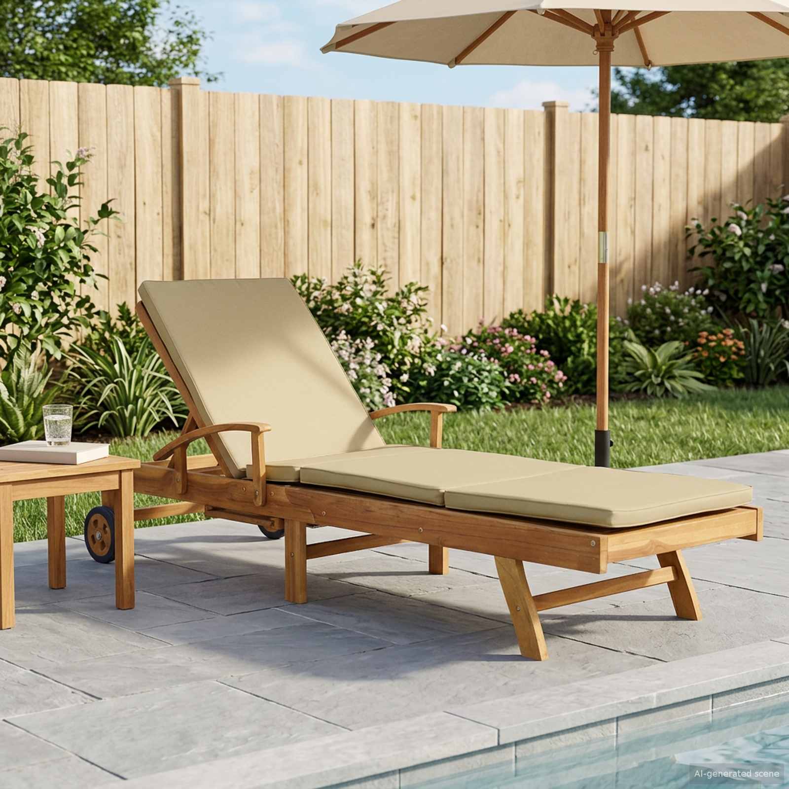 Ligstoel met Kussen 100% Polyester Massief Teak