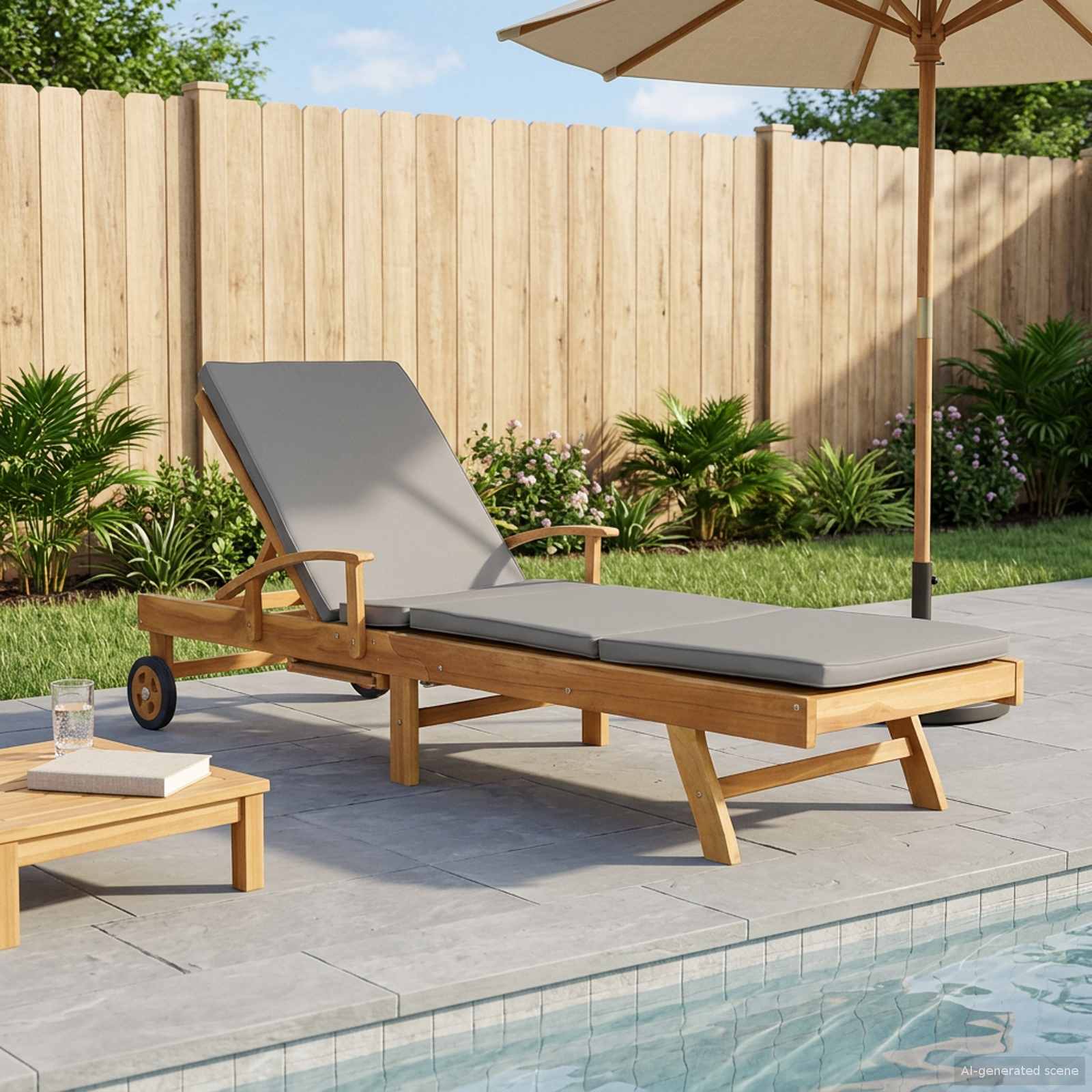 Ligstoel met Kussen 100% Polyester Massief Teak