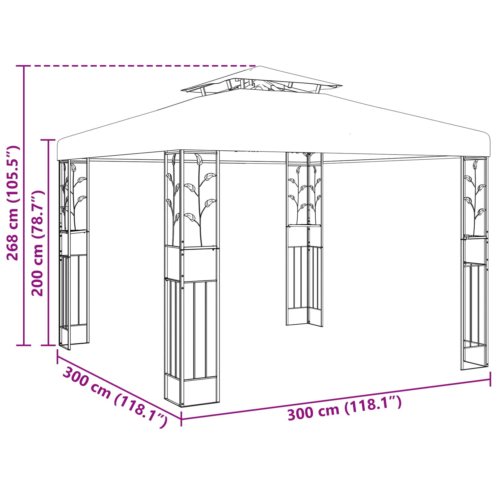 Paviljoen 3 x 3 x 2,68 m Groen Polyester en staal