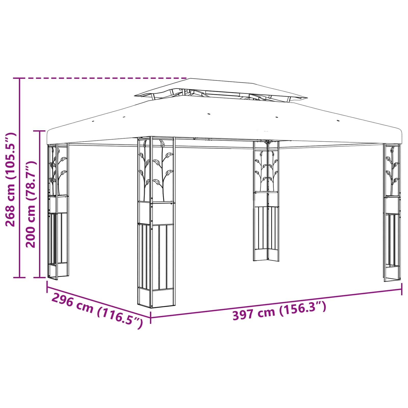 Paviljoen 3,97 x 2,96 x 2,68 m Groen Polyester en staal