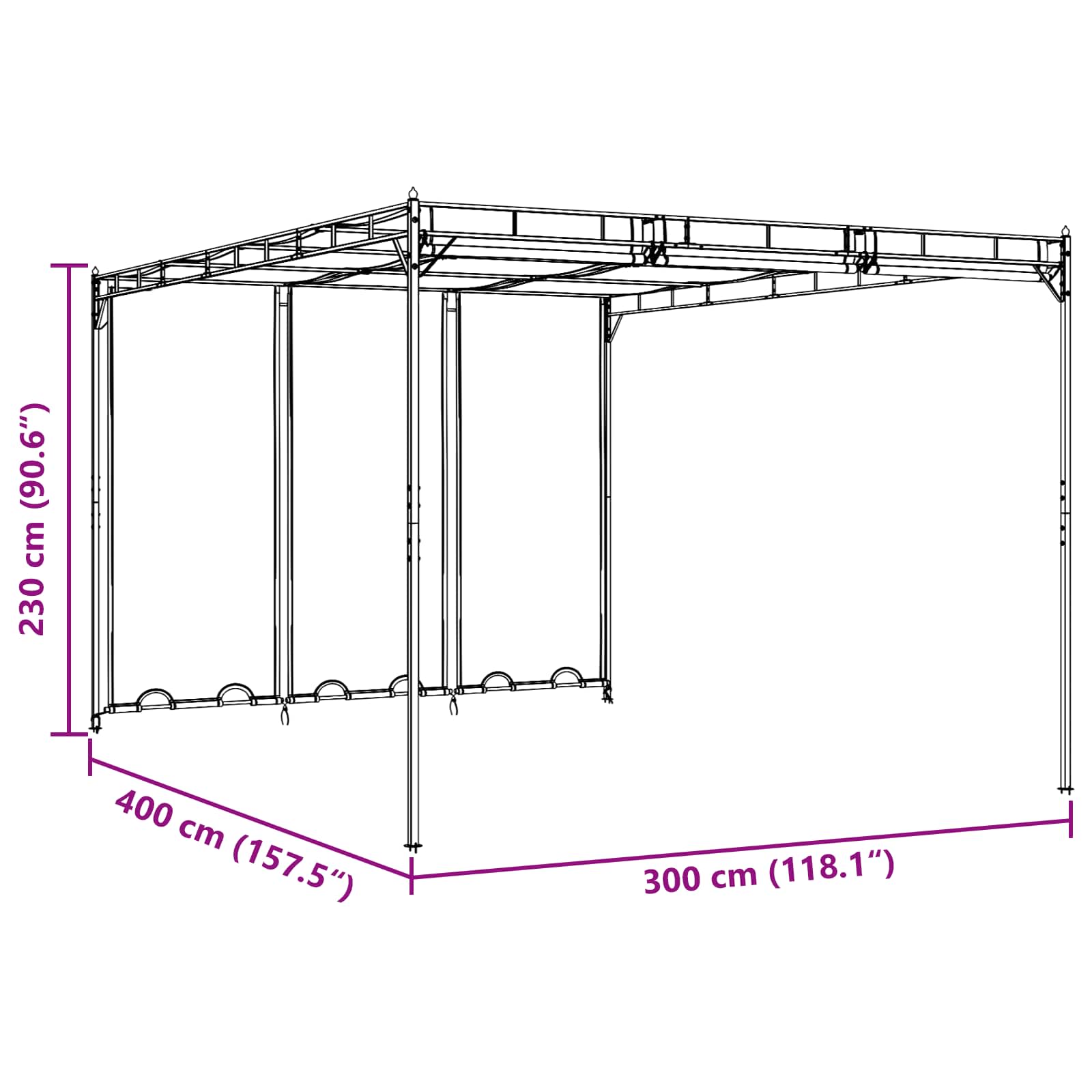 Paviljoen 4 x 3 x 2,3 m Groen Polyester en staal