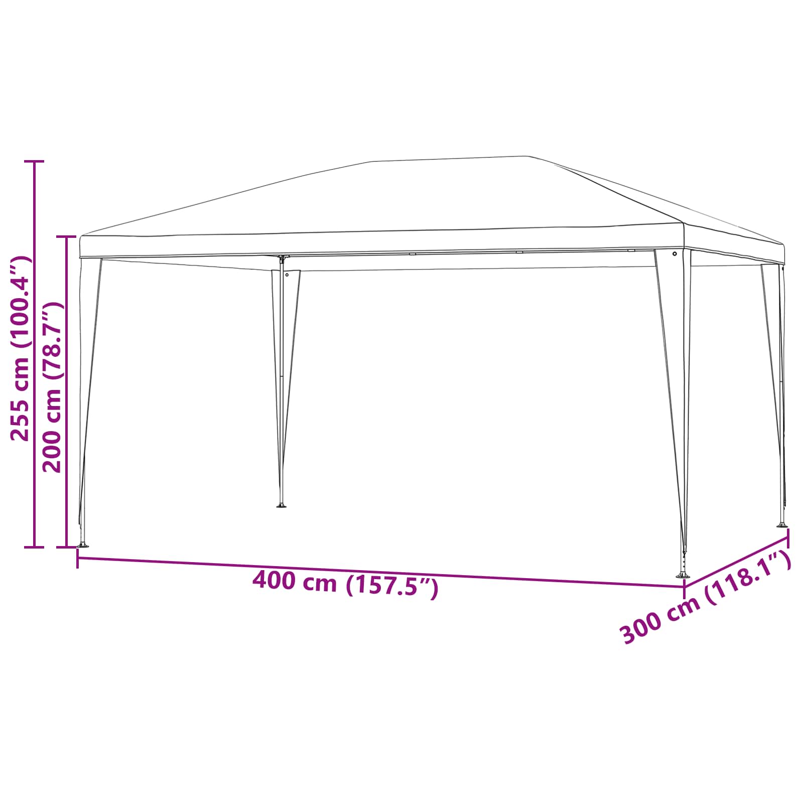 Partytent 400 x 300 x 255 cm Rood PE en staal