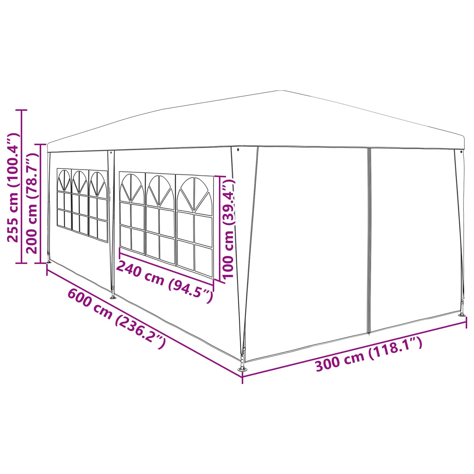 Partytent 600 x 300 x 255 cm Rood PE en staal
