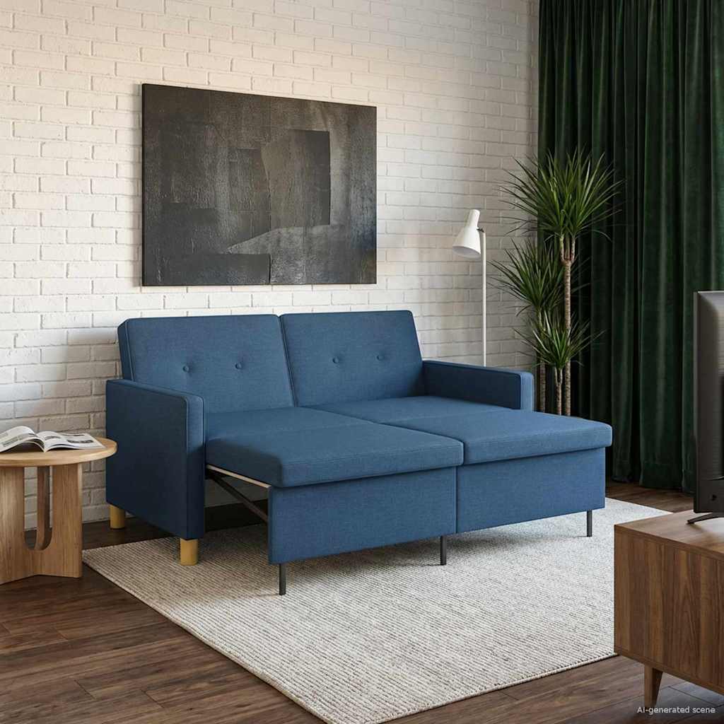 Uittrekbare Slaapbank Blauw Stof