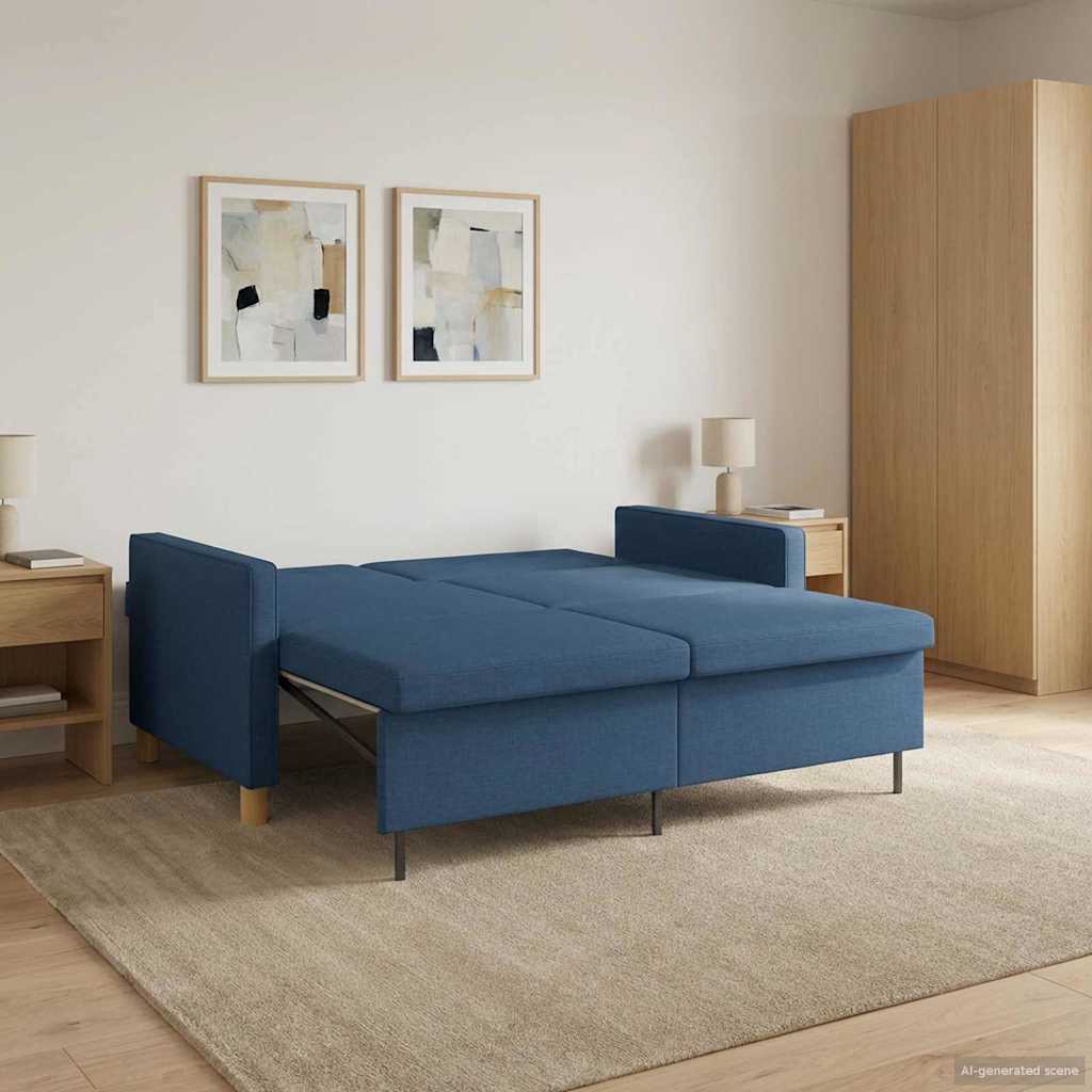 Uittrekbare Slaapbank Blauw Stof