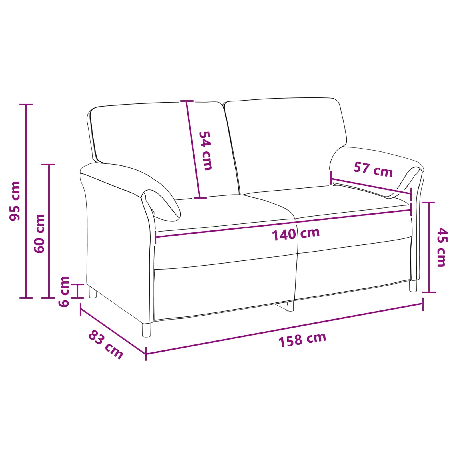 2-Zits Sofa Blauw 158 x 83 x 95 cm Fluweel