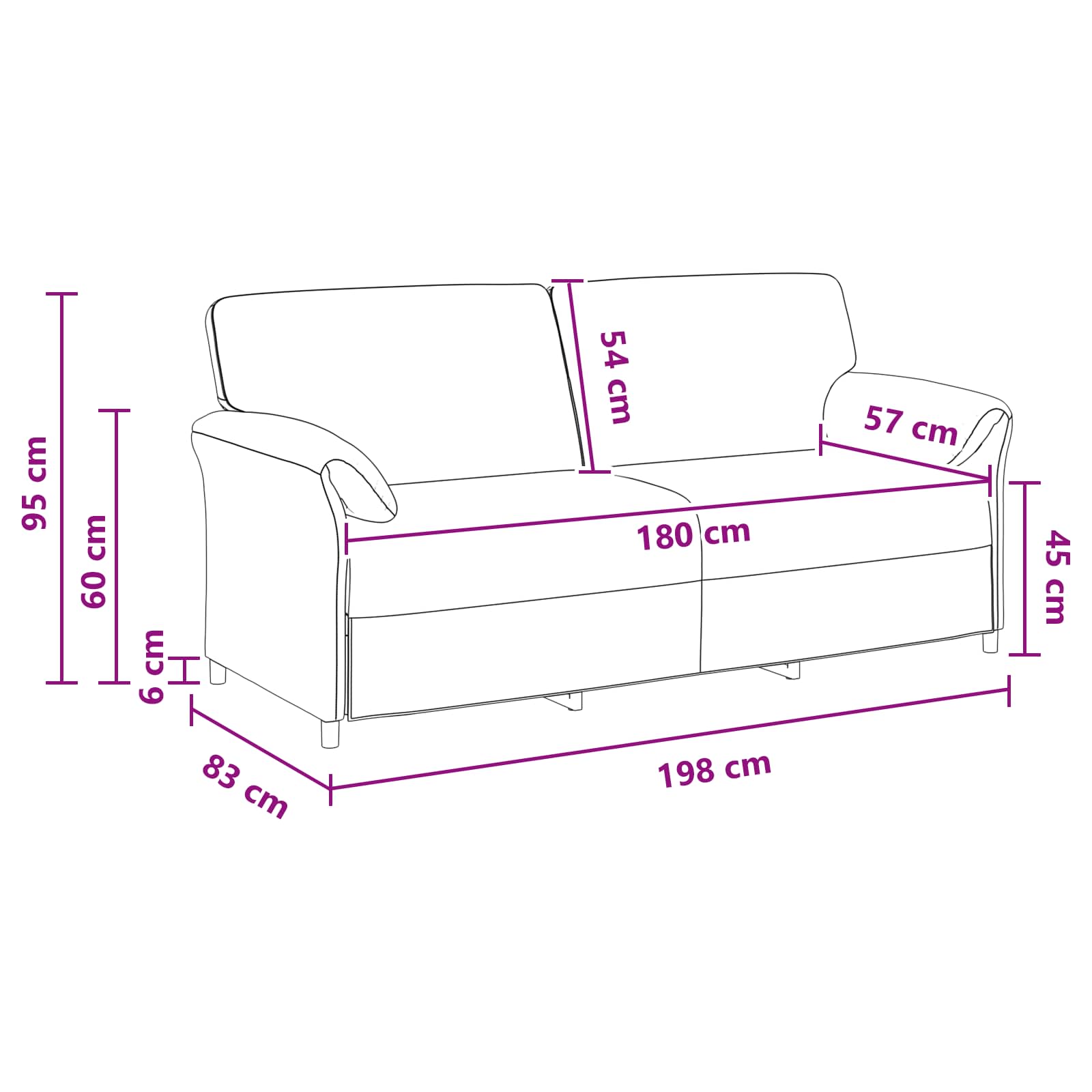 3-Zits Bank Roze 198 x 83 x 95 cm Fluweel