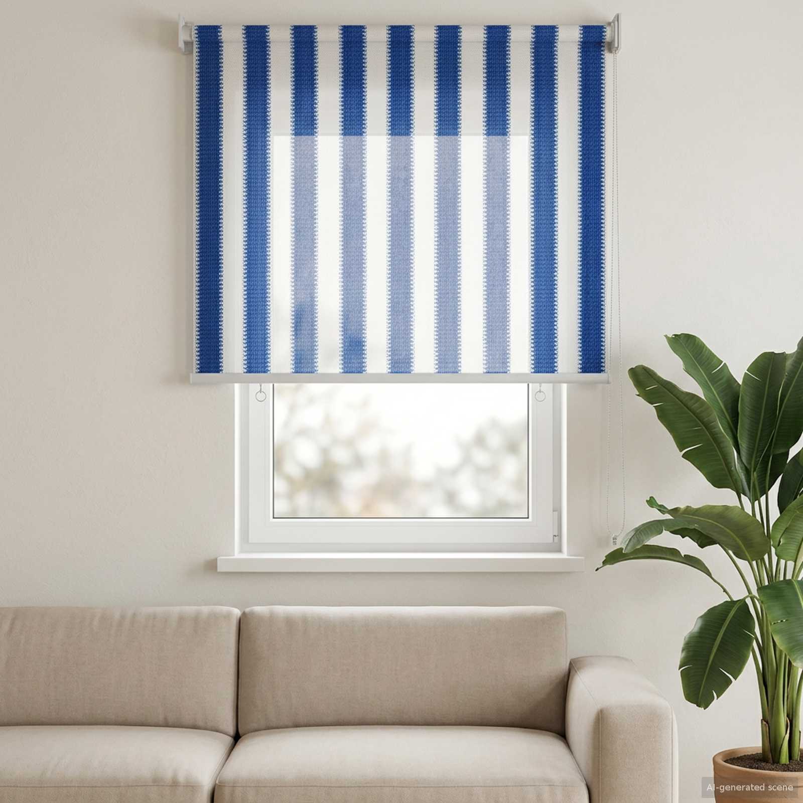 Buitenrolgordijn 90% UV-blok Blauw en Witte Streep 60 x 140 cm