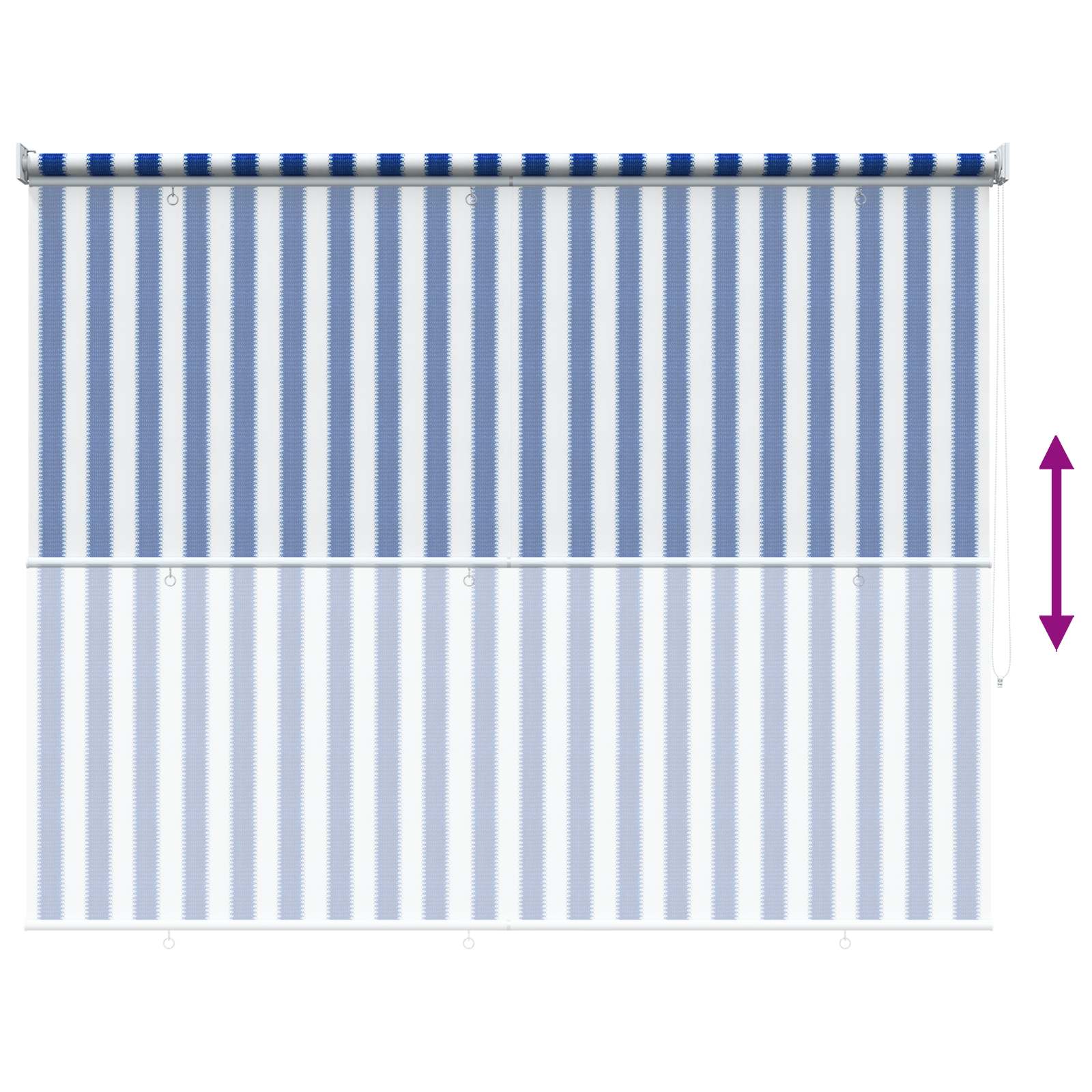 Buitenrolgordijn 90% UV-blok Blauw en Witte Streep 120 x 140 cm