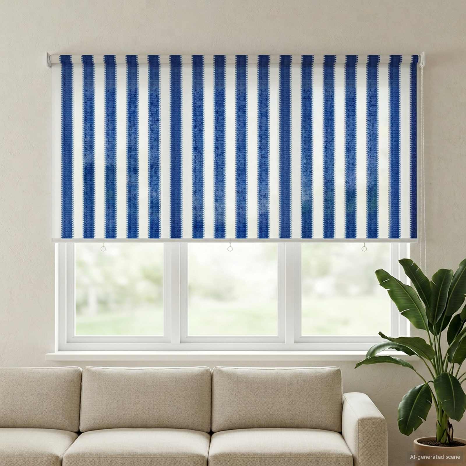 Buitenrolgordijn 90% UV-blok Blauw en Witte Streep 160 x 140 cm
