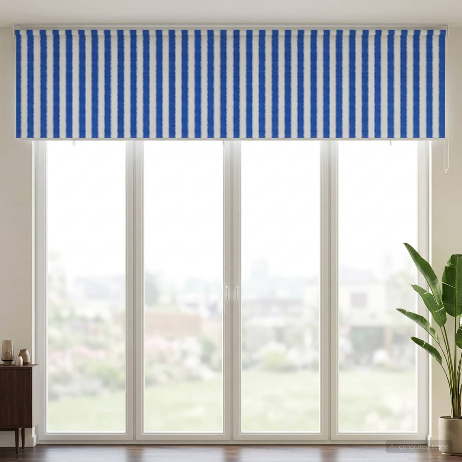 Buitenrolgordijn 90% UV-blok Blauw en Witte Streep 240 x 140 cm