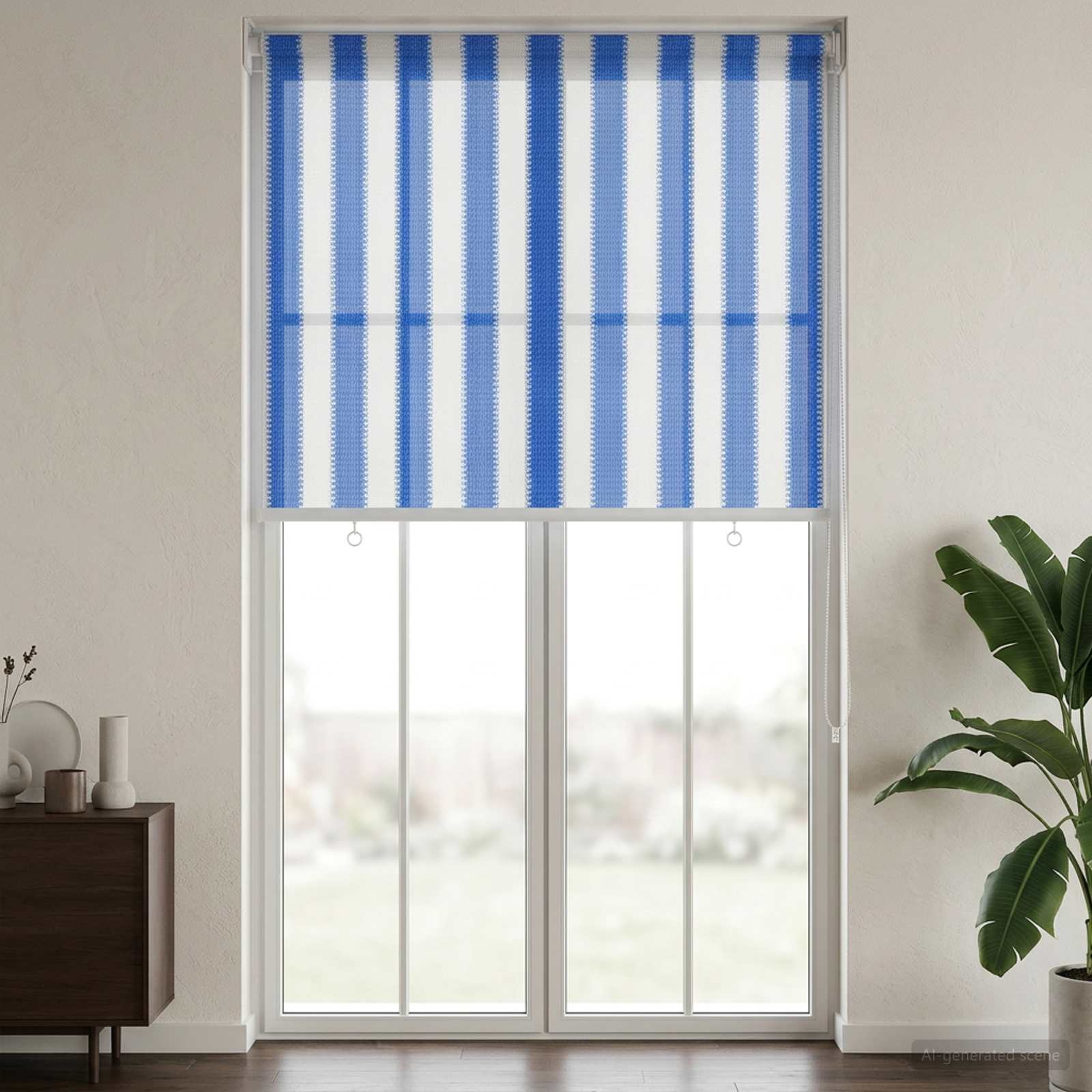 Buitenrolgordijn 90% UV-blok Blauw en Witte Streep 60 x 230 cm