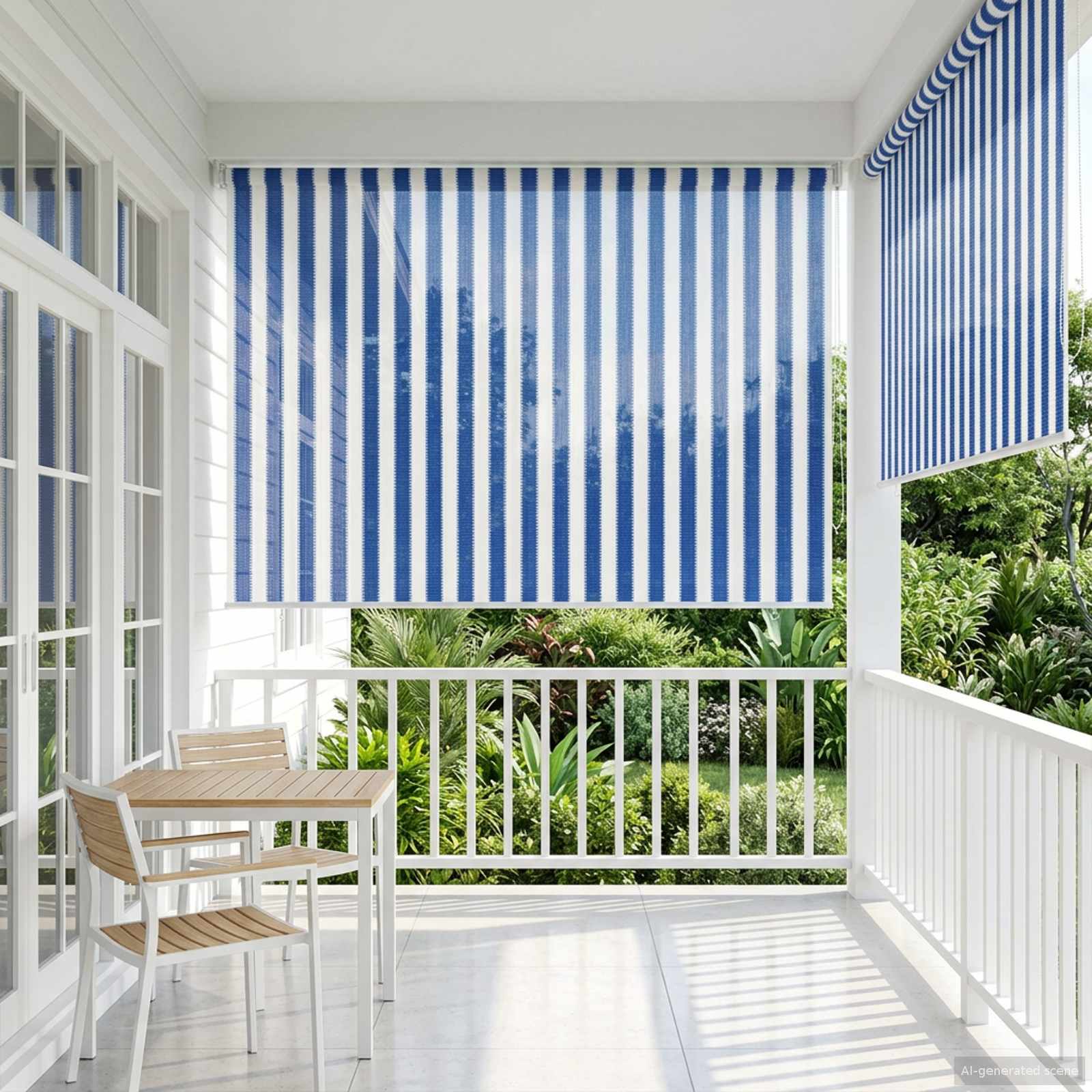 Buitenrolgordijn 90% UV-blok Blauw en Witte Streep 120 x 230 cm