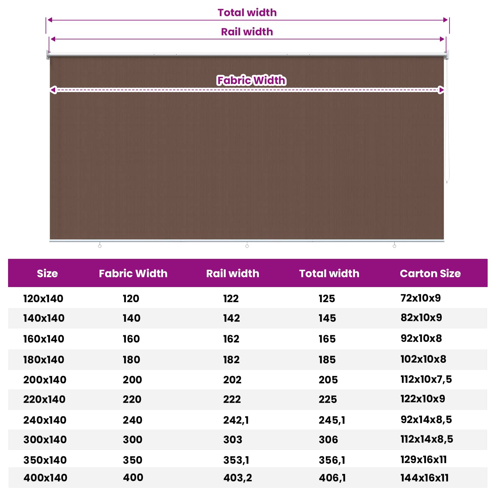 Buitenrolgordijn 90% UV-blok Taupe 400 x 140 cm HDPE