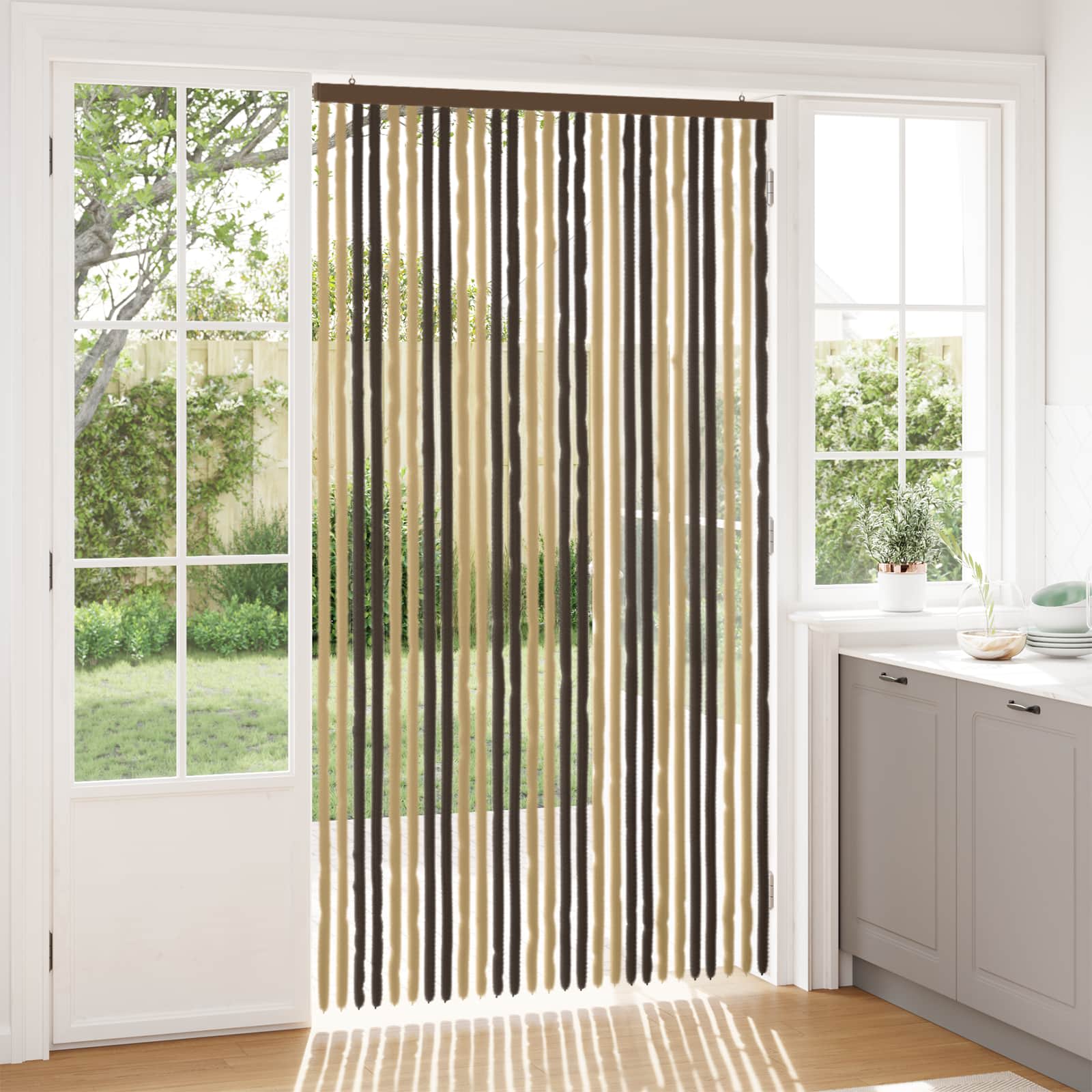 Insecten Gordijn Chenille Donkerbruin, Beige 118 x 220 cm