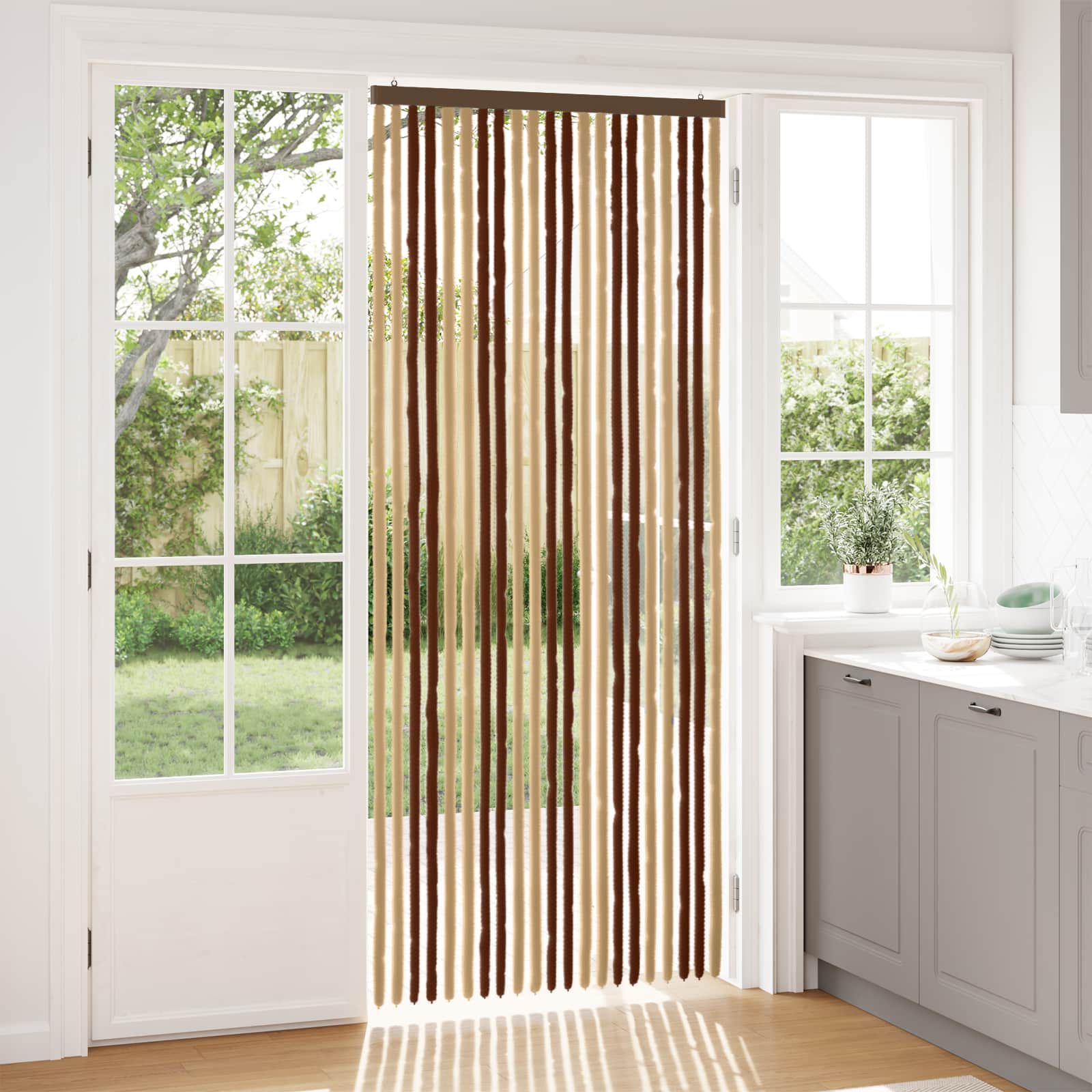 Insecten Gordijn Chenille Bruin en beige 90 x 220 cm 100% PP