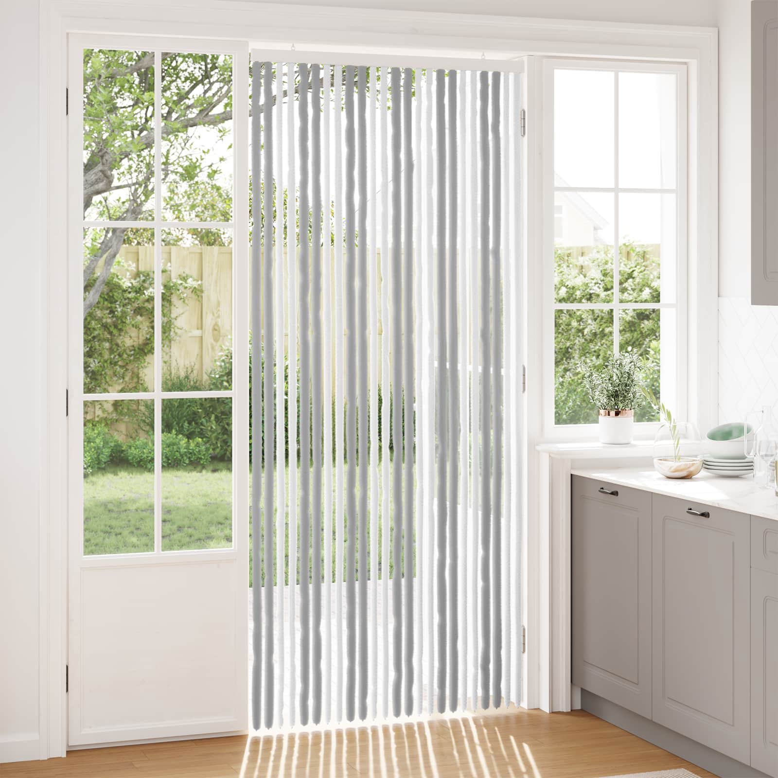 Insect gordijn Chenille Grijs en Wit 100 x 230 cm 100% PP