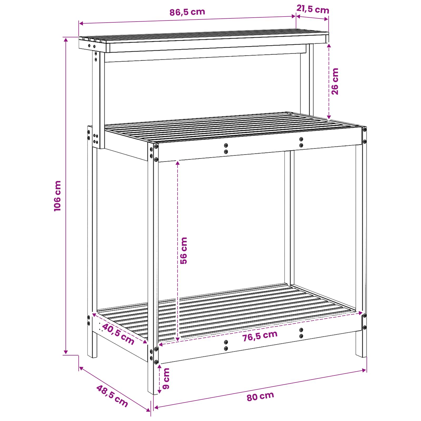 Buiten pottingbank 86,5 x 48,5 x 106 cm Massief Acaciahout
