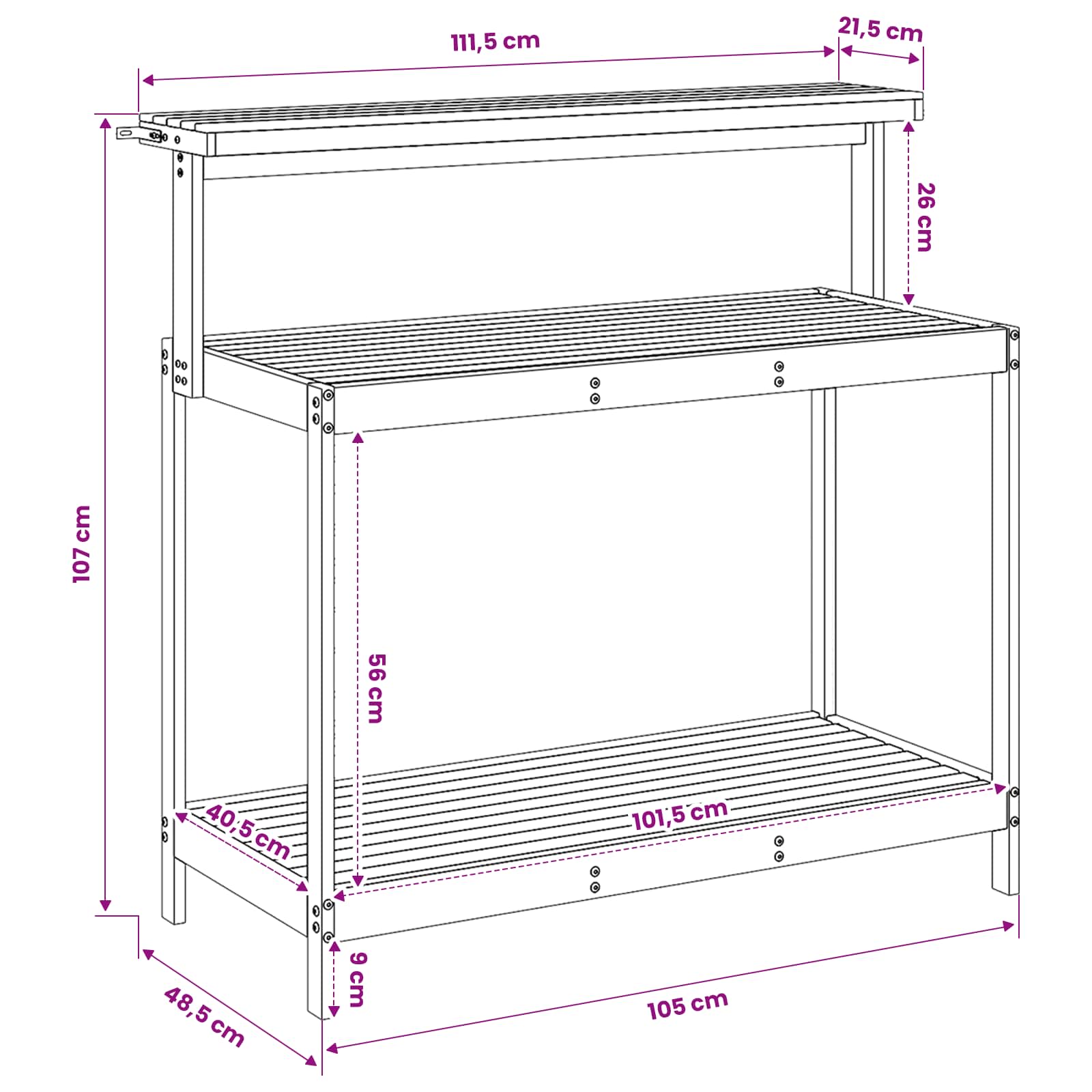 Buiten pottingbank 111,5 x 48,5 x 107 cm Massief Acaciahout