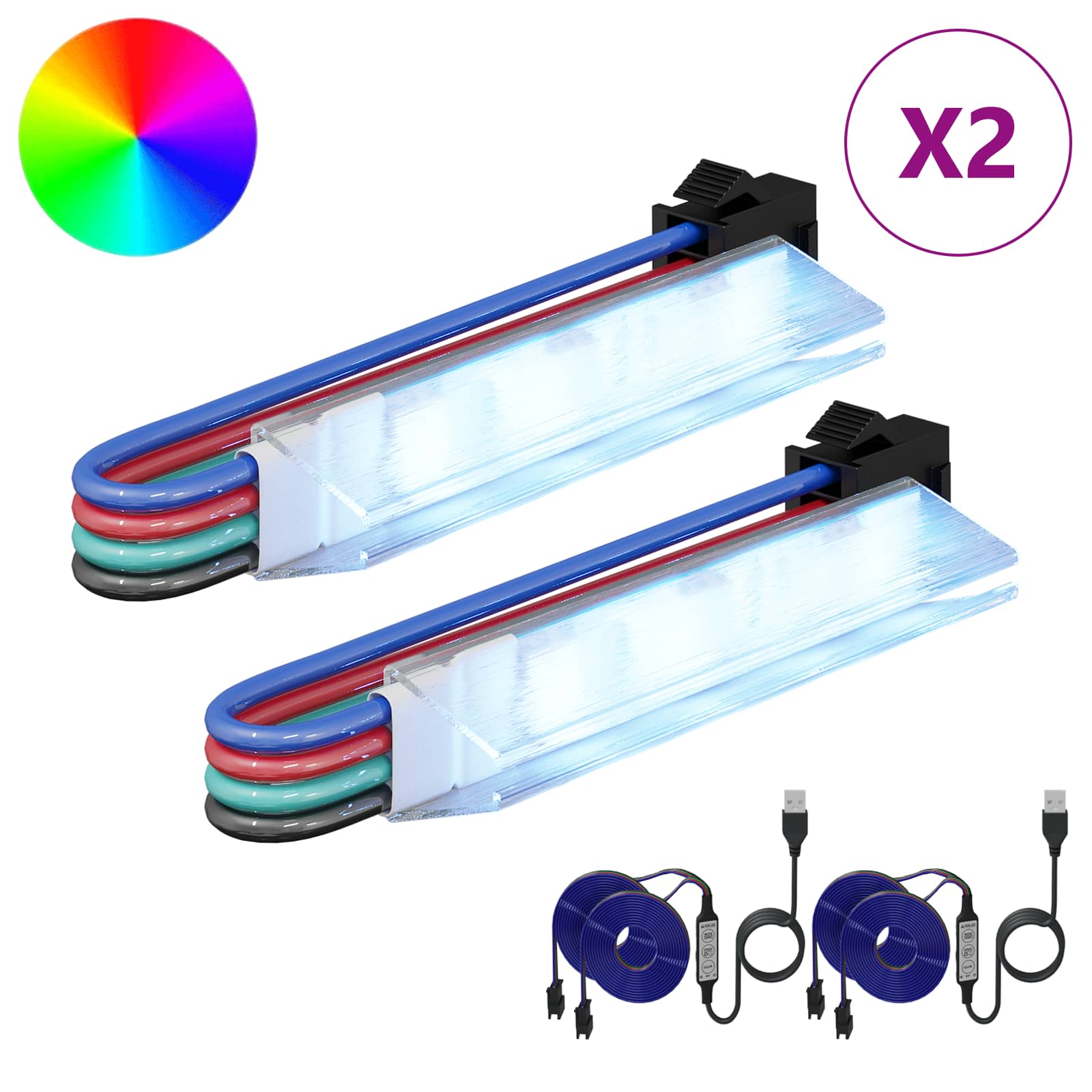 LED-strip 2 st Zwart en Multikleur Koper en kunststof