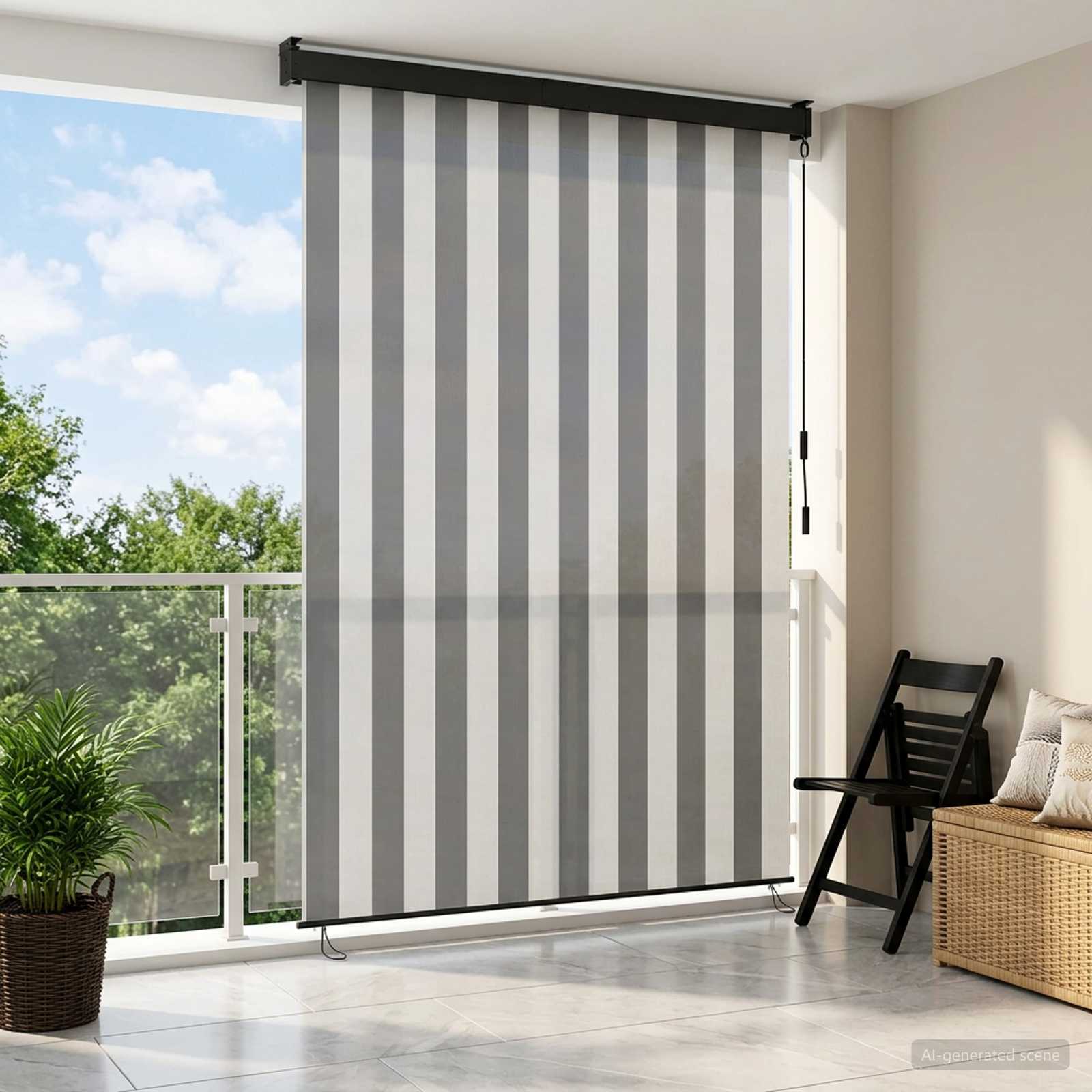 Rolgordijn Antraciet en Wit 60 x 250 cm Stof en Aluminium