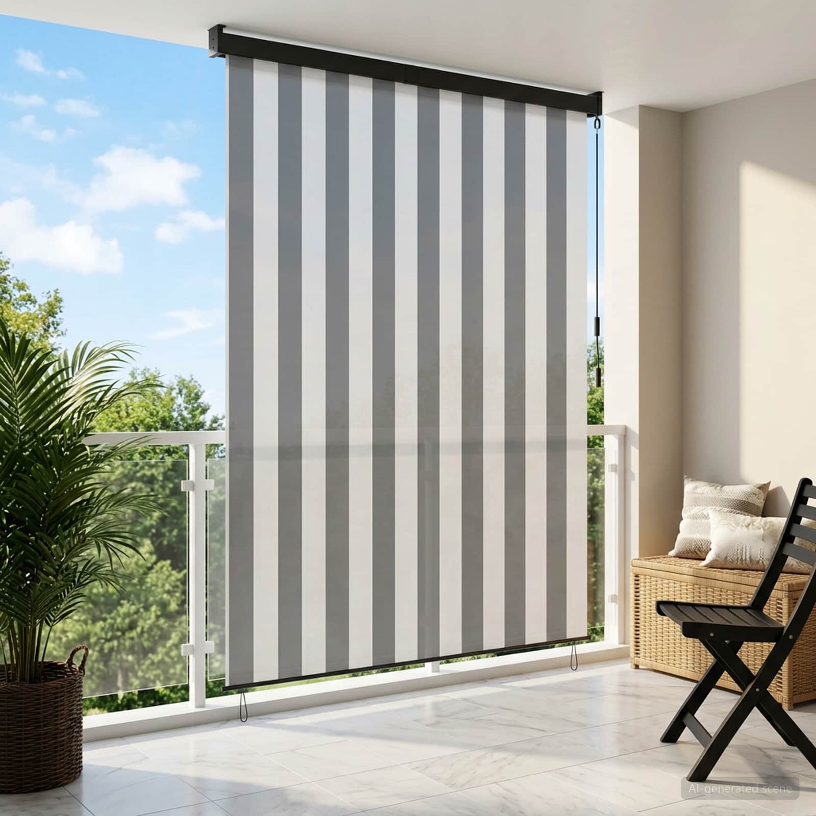 Rolgordijn Antraciet en Wit 80 x 250 cm Stof en Aluminium