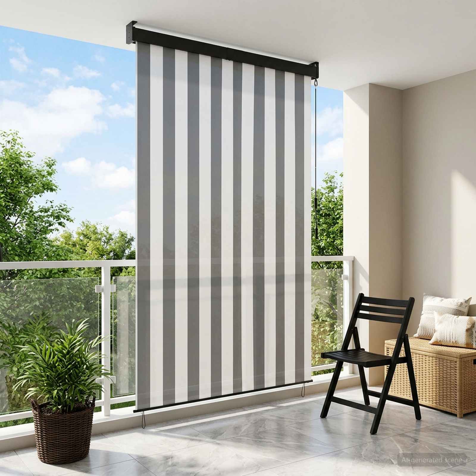 Rolgordijn Antraciet en Wit 160 x 250 cm Stof en Aluminium