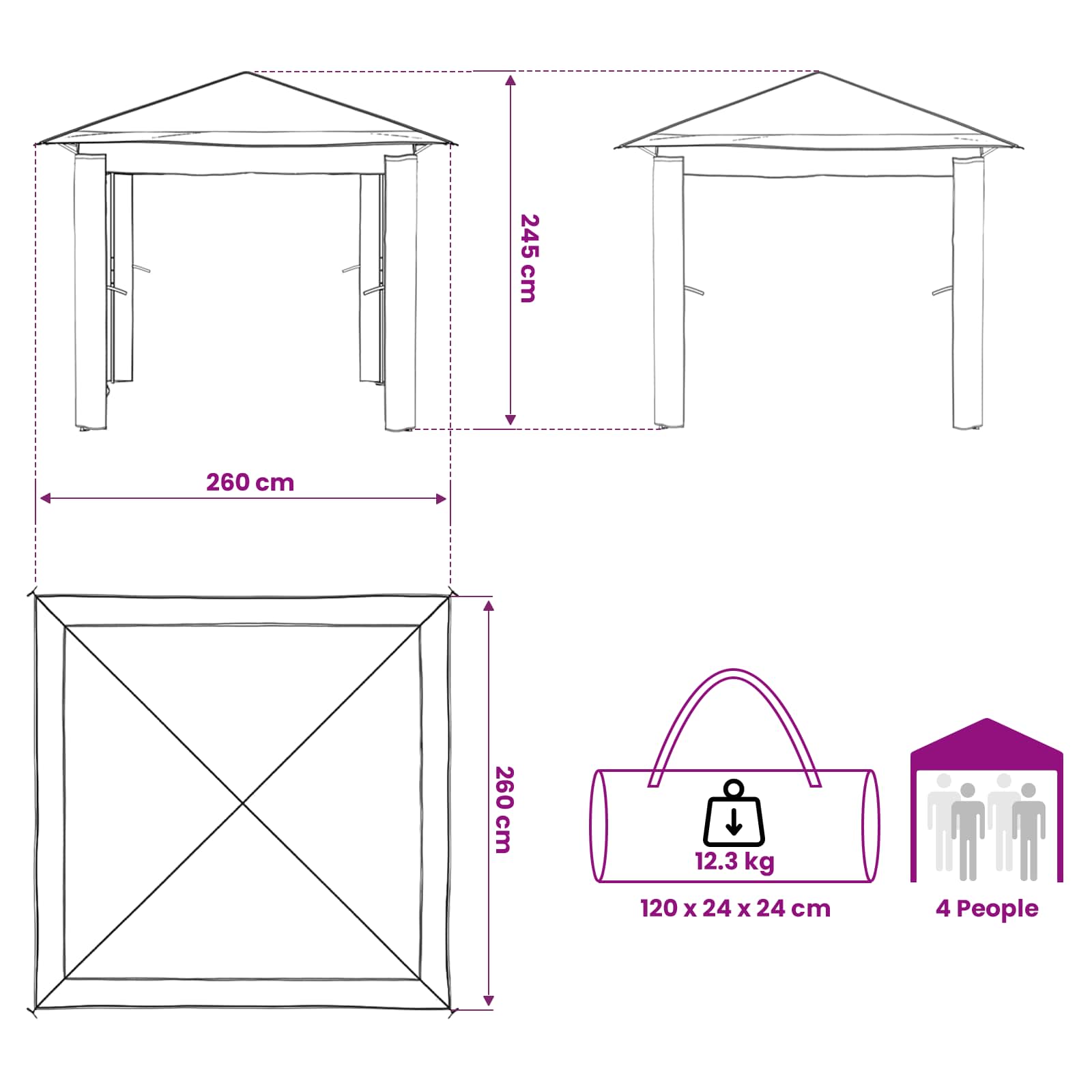 Gazebo zonder Zijwand 2,6 x 2,6 m Crème en Antraciet