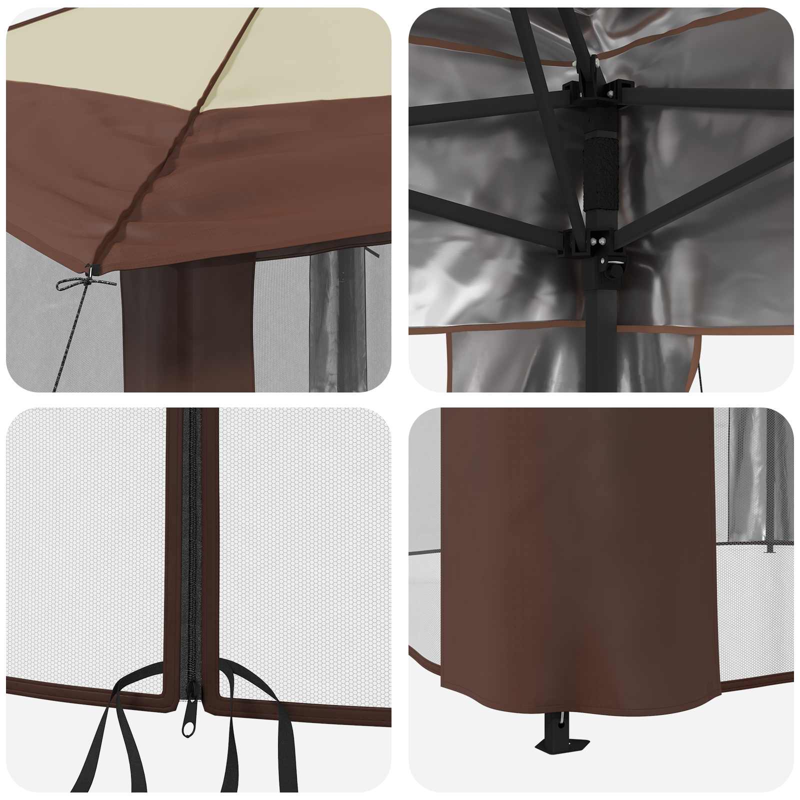 Gazebo met 4 Zijwanden 2,6 x 2,6 m Crème en bruin