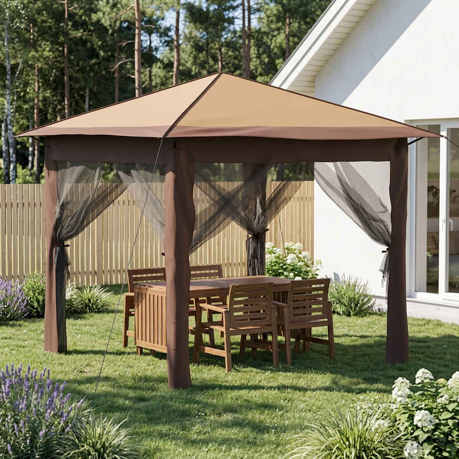 Gazebo met 4 Zijwanden 2,6 x 2,6 m Beige en Bruin
