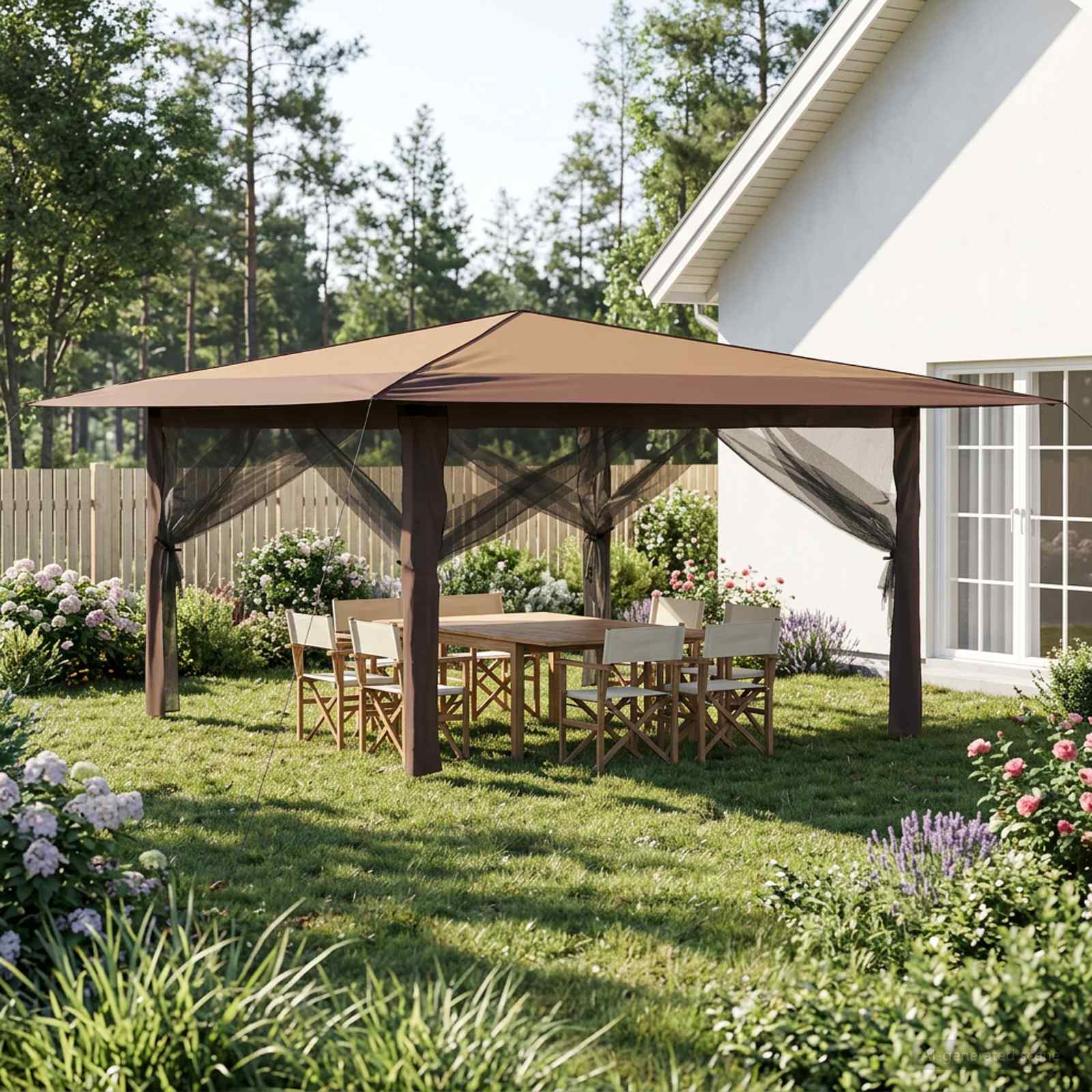 Paviljoen met 4 Zijwanden 4 x 4 m Beige en Bruin