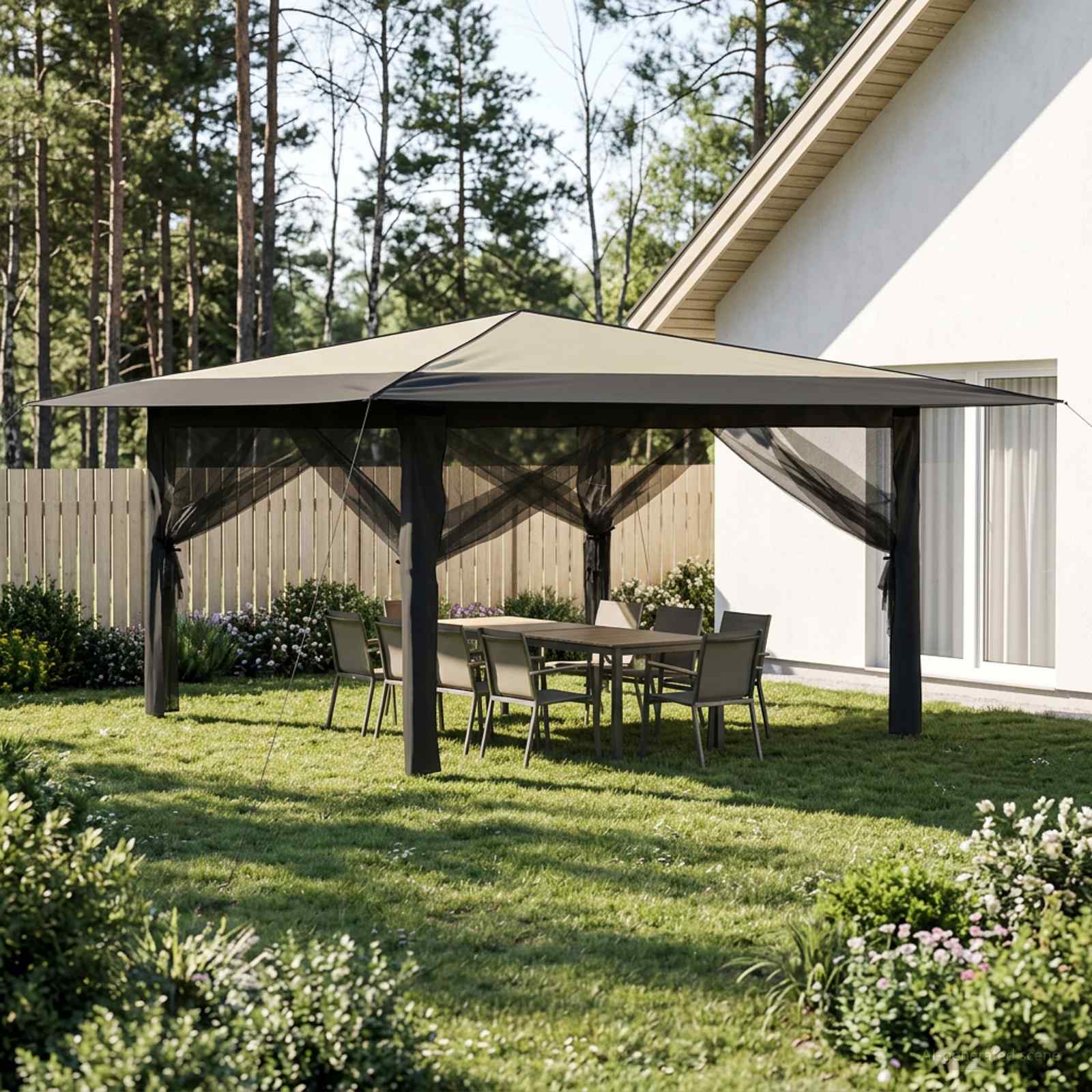 Paviljoen met 4 Zijwanden 4 x 4 m Crème en Antraciet