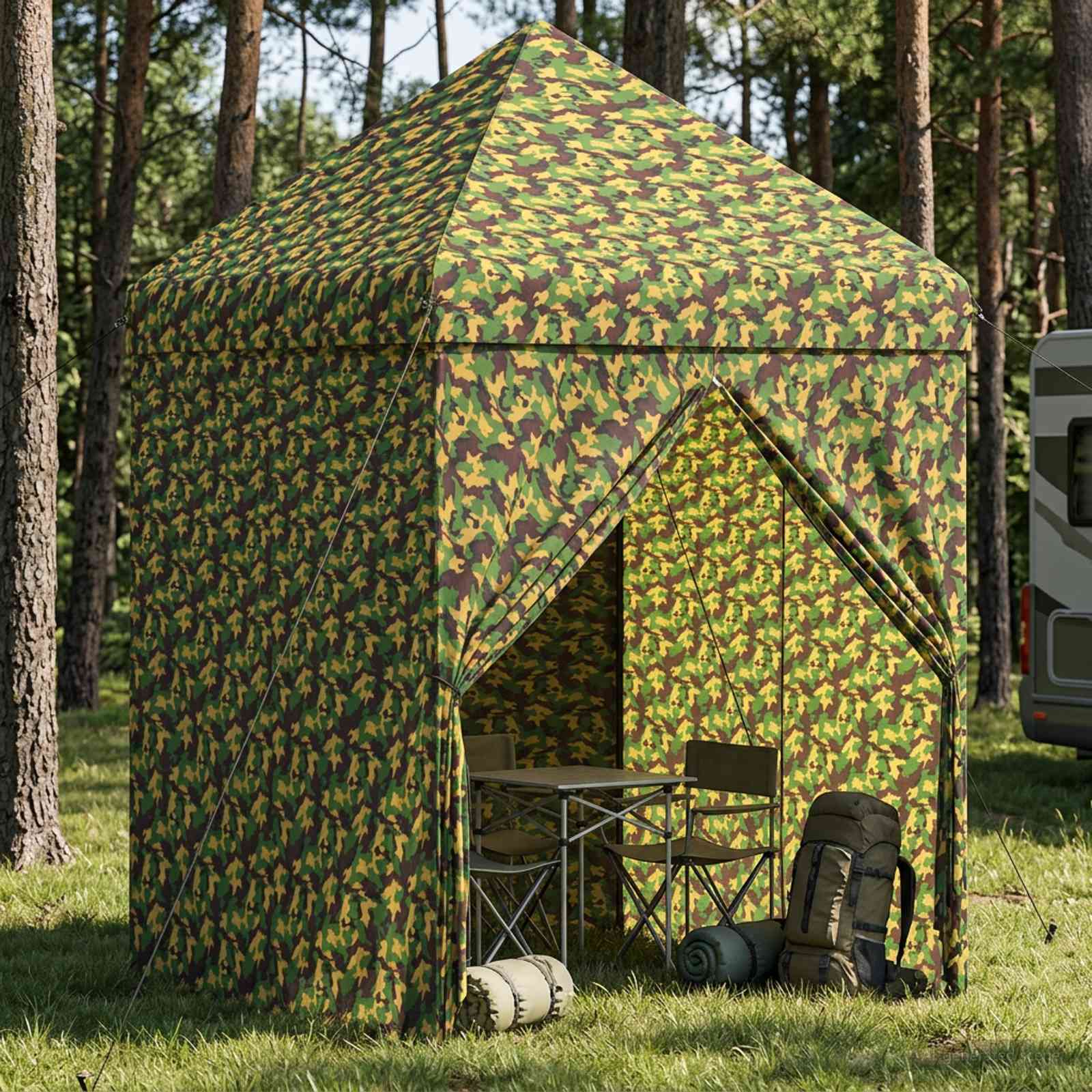 Tent met 4 Zijwanden 2 x 2 m Leger Camouflage