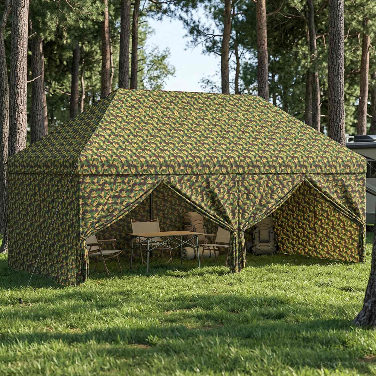 Tent met 4 Zijwanden 2,9 x 5,8 m Leger Camouflage