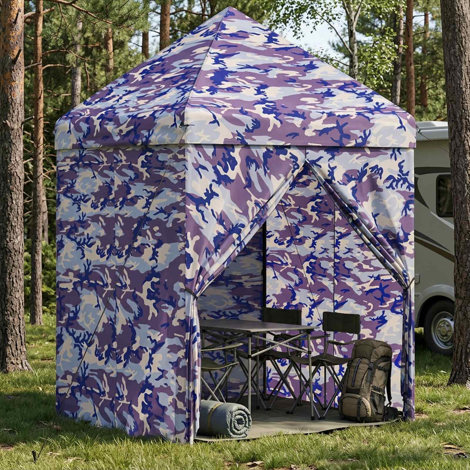 Pop-up Gazebo met 4 Zijwanden 2,9 x 2,9 m Blauw Camouflage