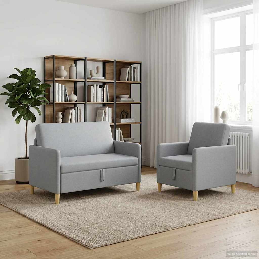 Bankenset met opbergruimte 2 st Lichtgrijs Polyester