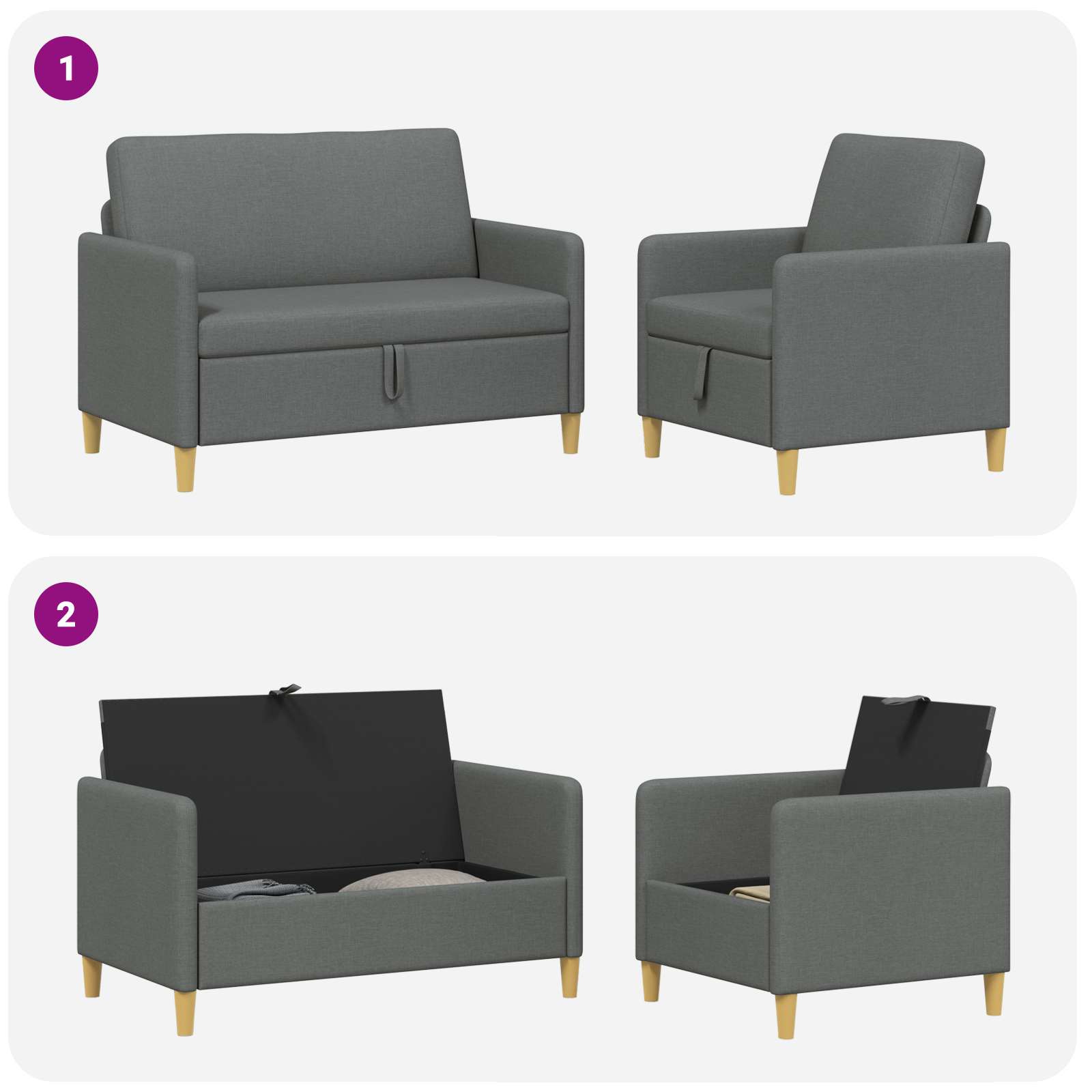 Bankenset met opbergruimte 2 st Donkergrijs Polyester