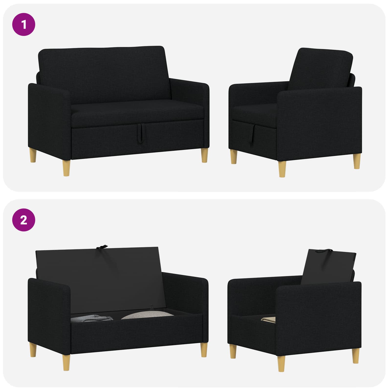 Bankenset met opbergruimte 2 st Zwart Polyester