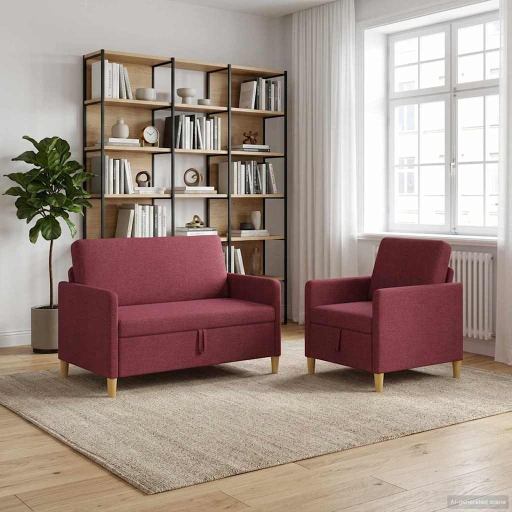 Bankenset met opbergruimte 2 st Wijnrood Polyester