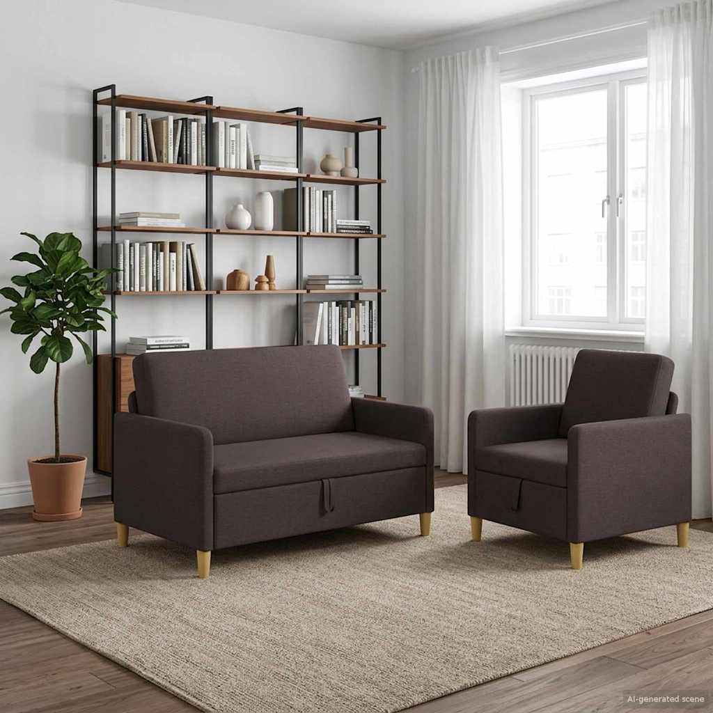 Bankenset met opbergruimte 2 st Donkerbruin Polyester
