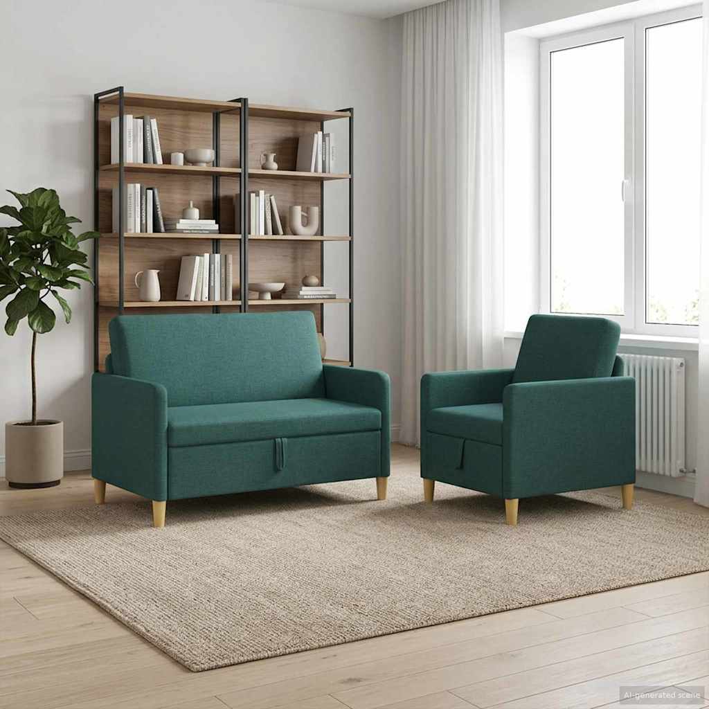 Bankenset met opbergruimte 2 st Donkergroen Polyester