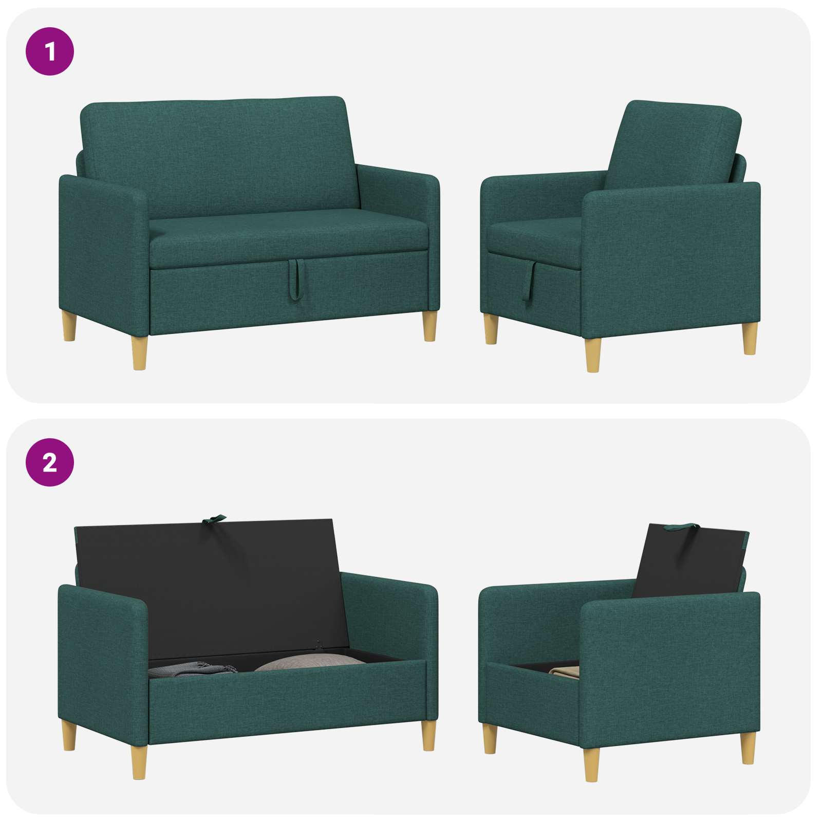 Bankenset met opbergruimte 2 st Donkergroen Polyester