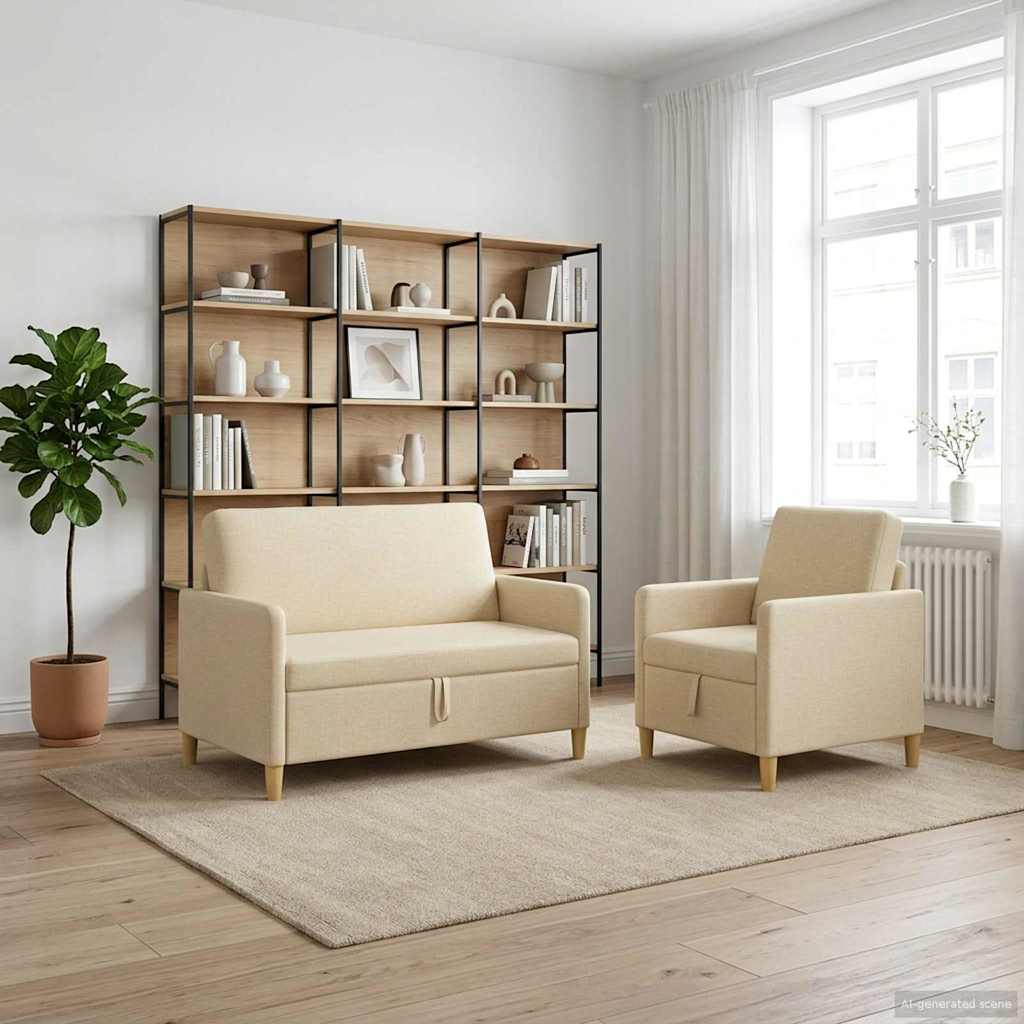 Bankenset met opbergruimte 2 st Crèmekleurig Polyester