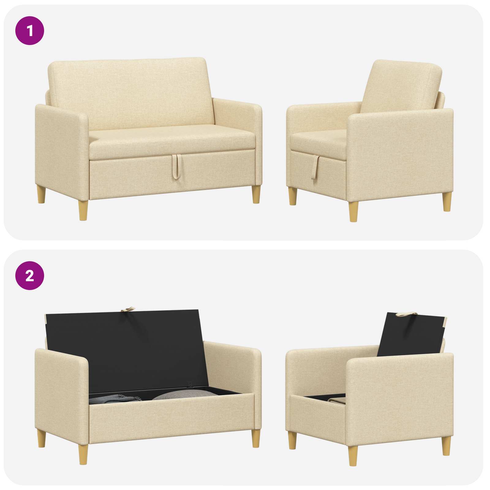 Bankenset met opbergruimte 2 st Crèmekleurig Polyester
