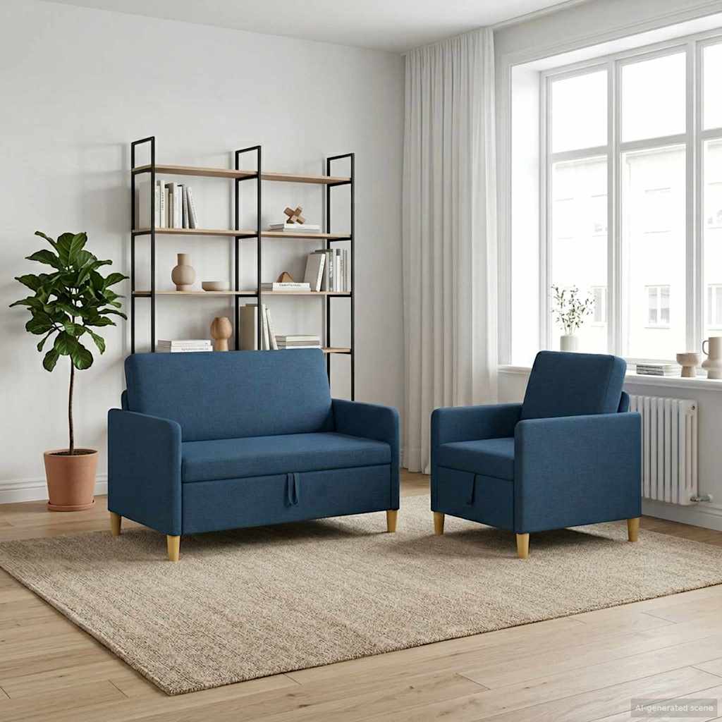 Bankenset met opbergruimte 2 st Blauw Polyester