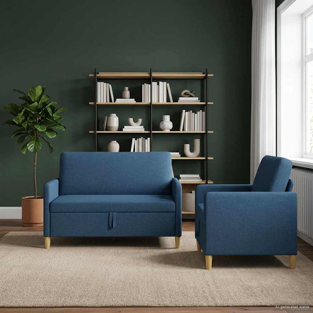 Bankenset met opbergruimte 2 st Blauw Polyester