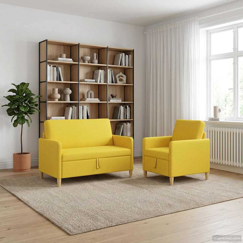 Bankenset met opbergruimte 2 st Lichtgeel Polyester