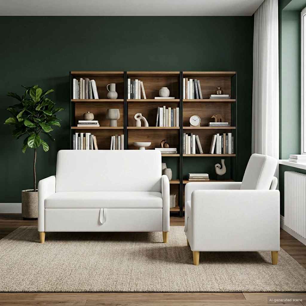 Bankenset met opbergruimte 2 st Wit Polyester