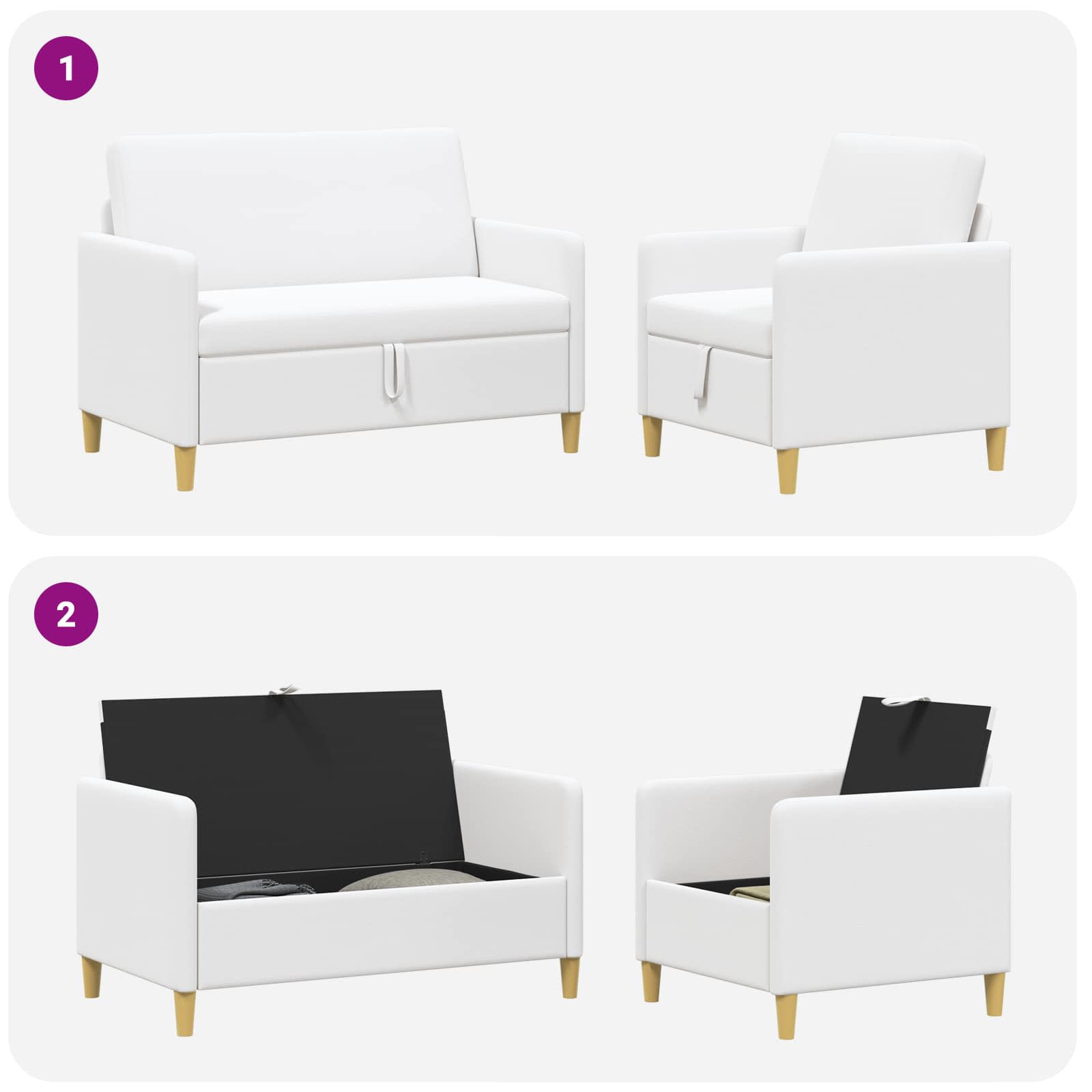 Bankenset met opbergruimte 2 st Wit Polyester