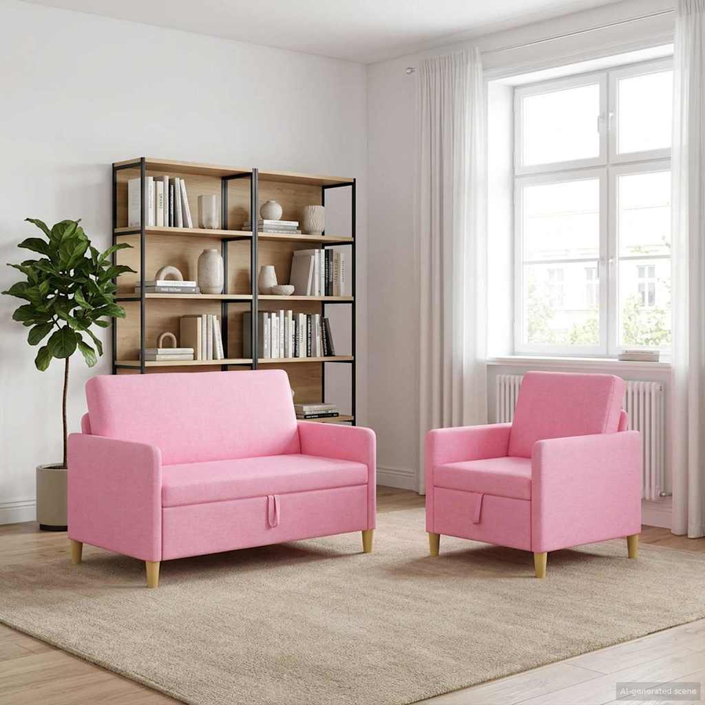 Bankenset met opbergruimte 2 st Roze Polyester